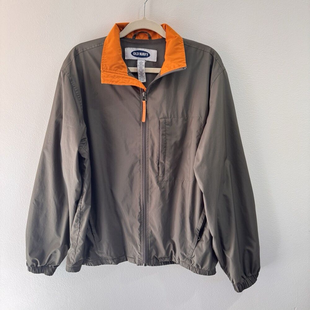 Vintage Y2K Old Navy Jacket Windbreaker Mens S Oversized Brown Orange Zip Front